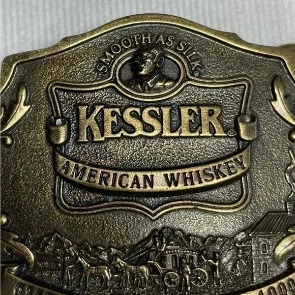 1993 Kessler Whiskey Brass Buckle 3” x 2.25” Vintage Limited Edition Made USA - Picture 4 of 5